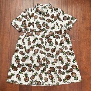 Tropical Pineapple Novelty Print Mini Shirt Dress or Tunic, Size Small